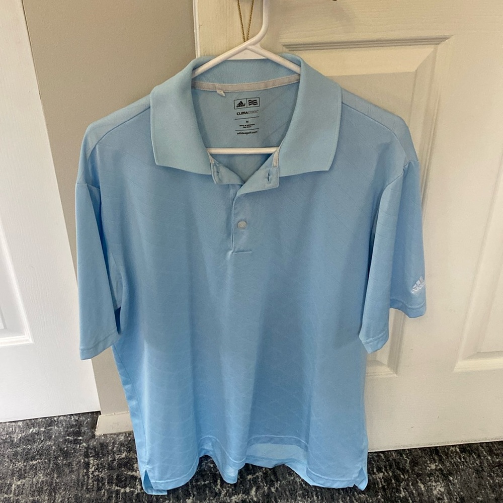 Mens adidas gold shirt M. Baby blue color.climacool fabric